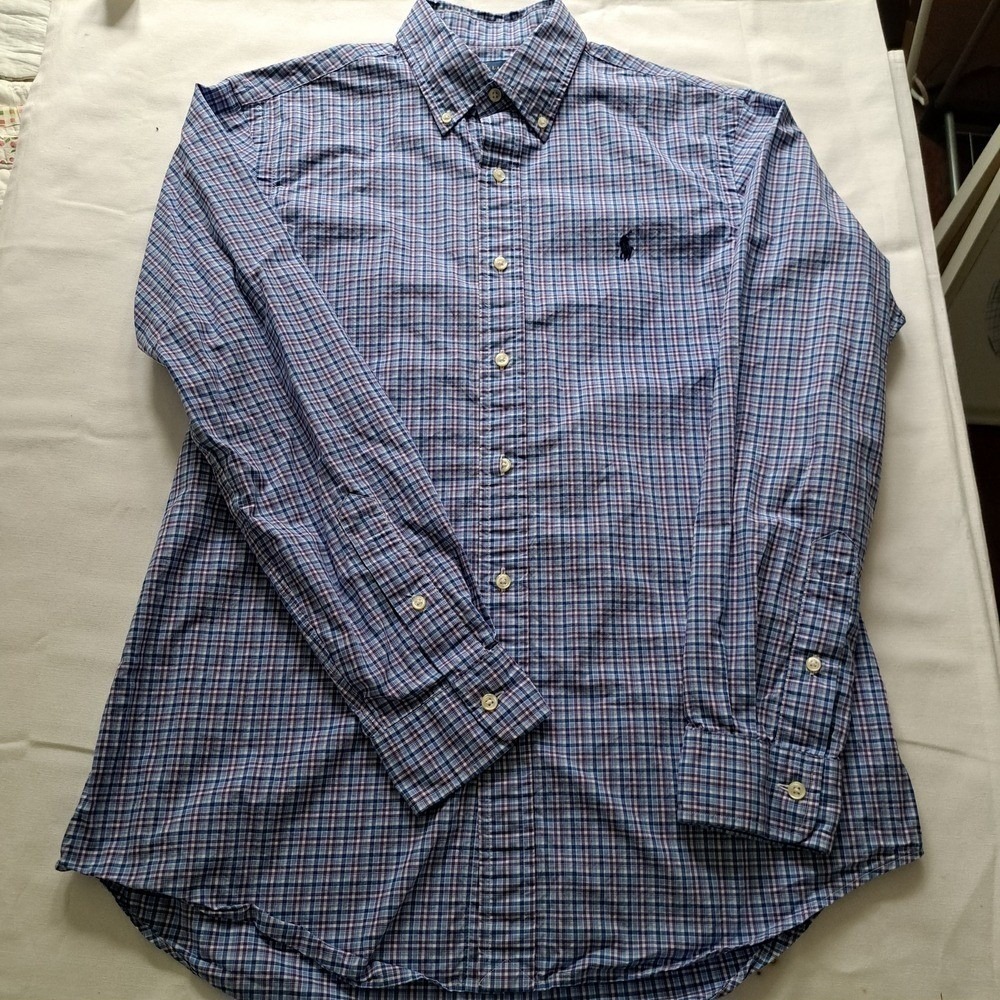 Polo Ralph Lauren Mens Classic Fit Plaid Button Down Shirt Blue‎ Purple Size M